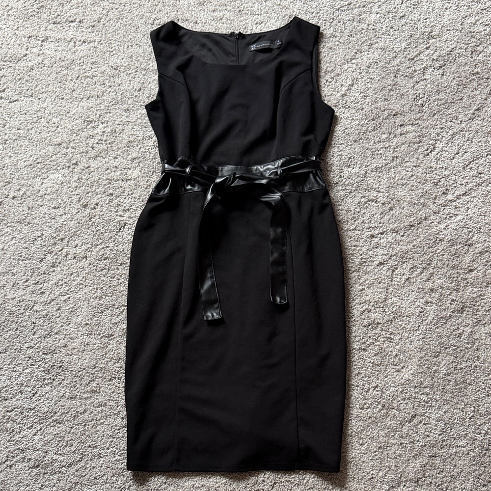 Black Sleeveless Dress with Vegan Leather Belt